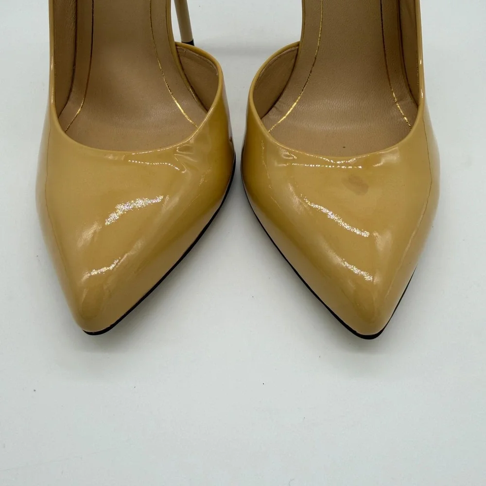 Gucci Women Neutral Yellow Patent Leather D Orsay Pointed Toe Stiletto Pumps 38